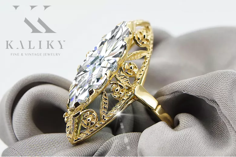 خاتم أسلوب فينتاج زركونيا 14 كارت من الذهب الأصفر vrc005y